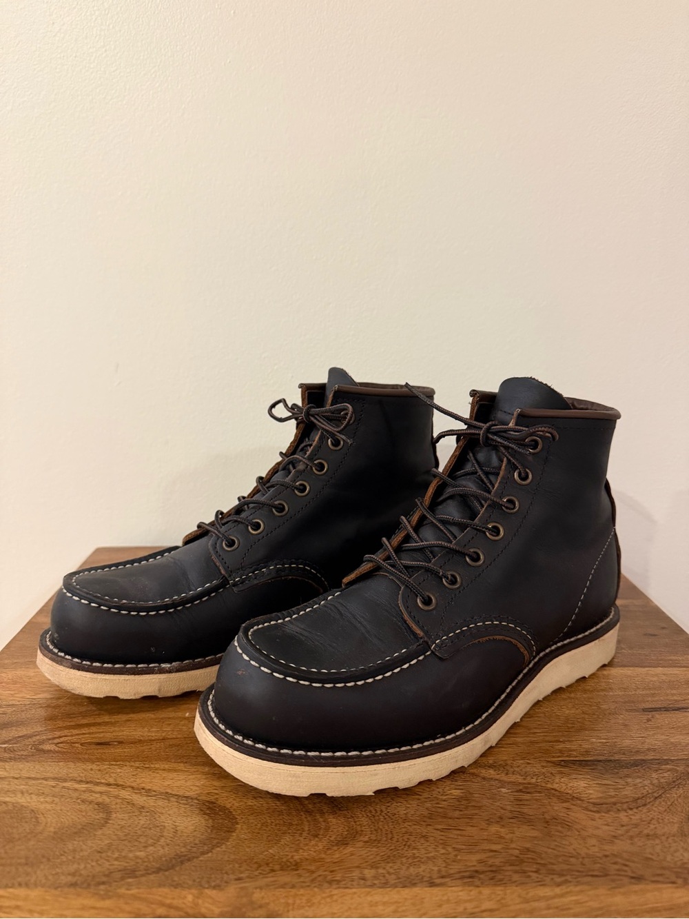 Red Wing Shoes Black Moc Toe Work Boots with Cream Sole